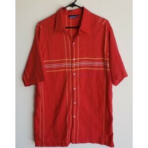 Side Out Short Sleeve Button Down Shirt Mens Large Red 0158